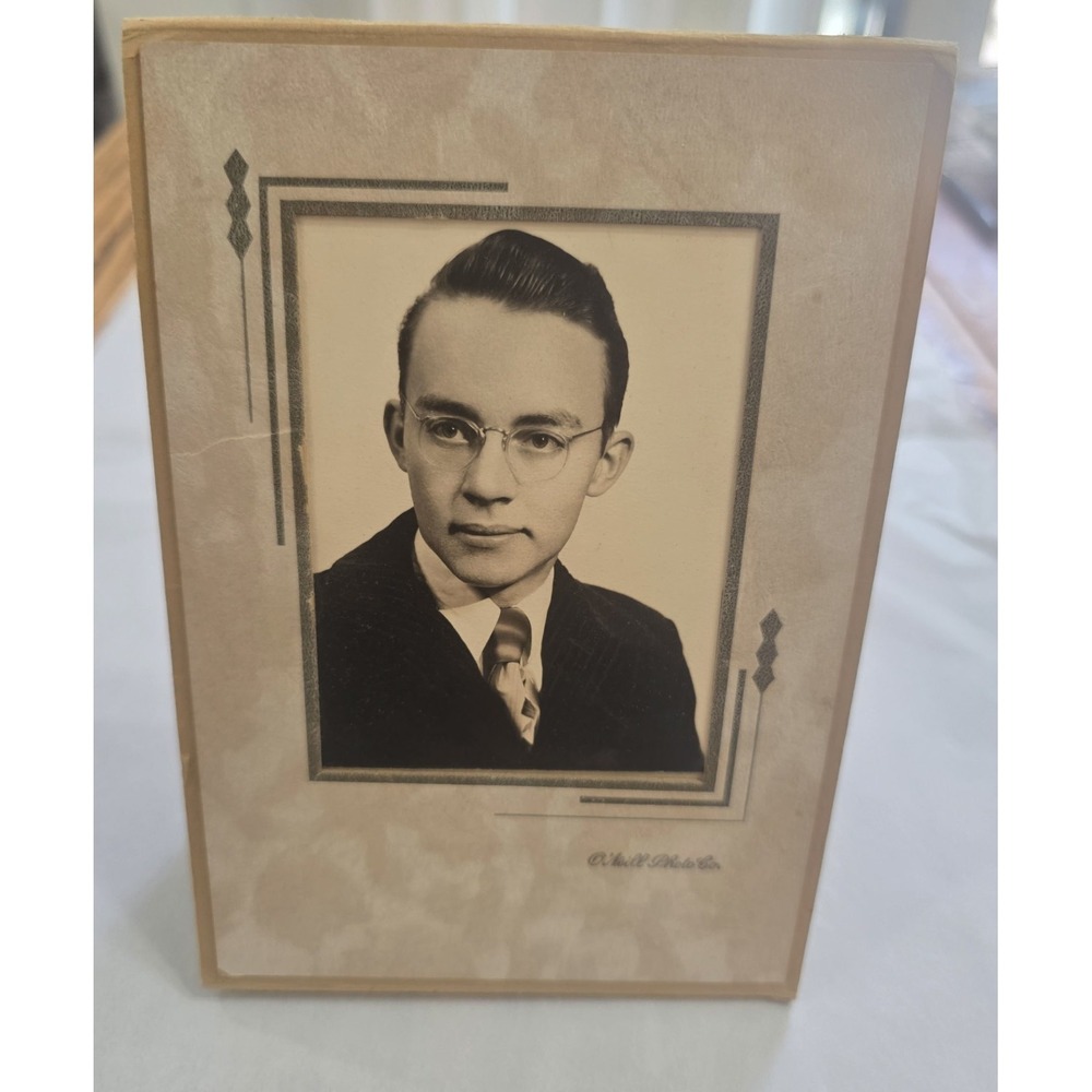 Vintage Black & White Photograph Young Man Portrait Suit Tie Folder
